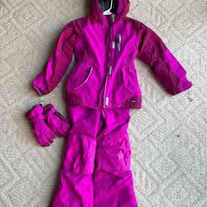Lands End (S) Girls Snow Suit with Bib, Jacket, and Gloves